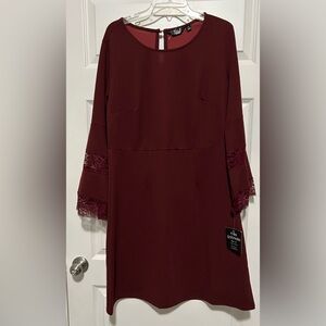 Mlle Gabrielle Burgundy Long Sleeve Dress with Lace